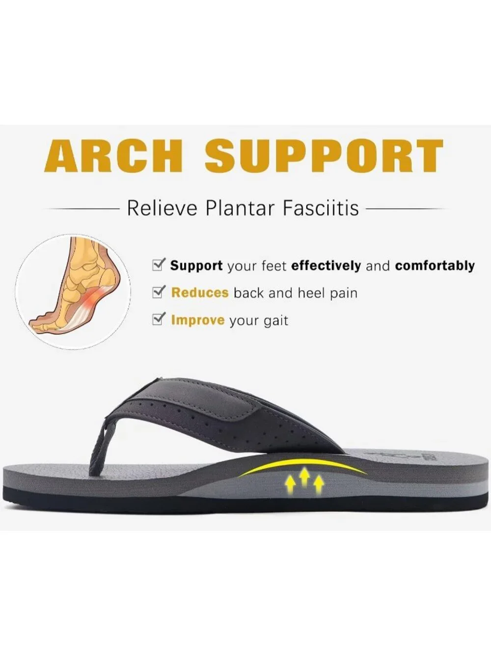 Men's Grey Yoga Mat Leather Flip Flops Slip On Indoor Outdoor Sandal Slipper